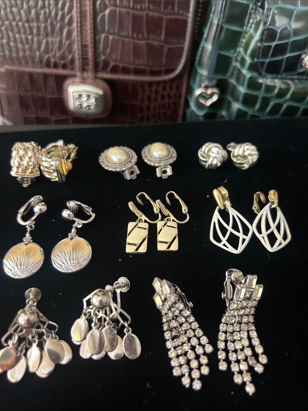 vintage set of silver tone clip earrings